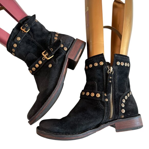 UGG moto boots Fabrizia studded black suede leather studs size 6.5 womens gold - Picture 6 of 10